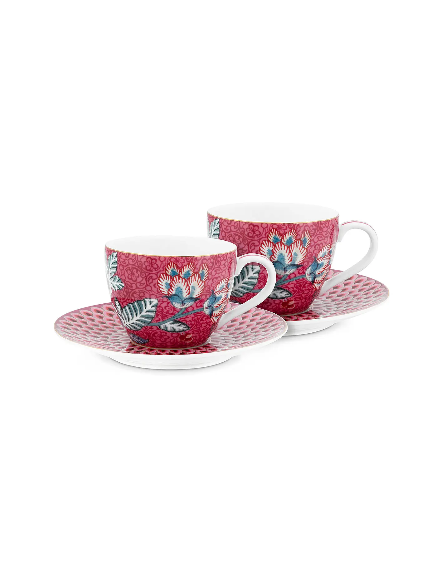 PIP STUDIO | Espressotassen Set mit Untertasse 2er 120ml Flower Festival Dark Pink | 